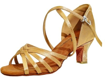 flexdans Women Latin Shoes, Ladies Brown Samba Tango Dancing Ballroom Practice Latin Salsa Dance ShoesLatin Shoes Orange 5.5cm 42