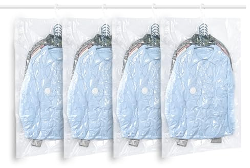 QH7 Bolsas colgantes de almacenamiento al vacío, 4 bolsas de vacío para ropa, trajes, vestidos, abrigos o chaquetas, organizador de armario transparente y reutilizable 4(70X105)