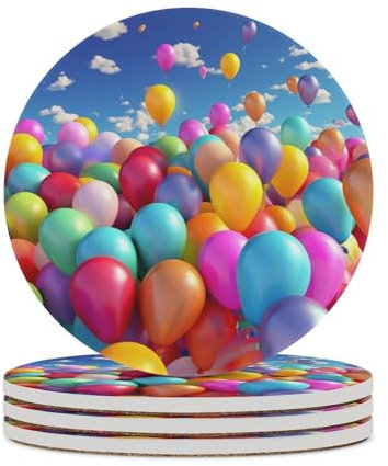 Bunte Luftballon-Untersetzer für Getränke, Keramik-Untersetzer mit Korkboden, saugfähige Untersetzer, 6er-Set, für Küche, Bauernhaus-Dekoration
