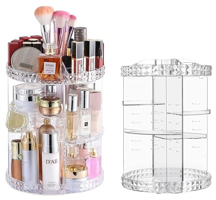 Transparentes Organizador de Cosméticos de Giratorio Organizador de Maquillaje Rotación Diseño de Rombos Gran Capacidad Soporte Estante de Cosmética 360 Grados para Mujer Tocador Baño