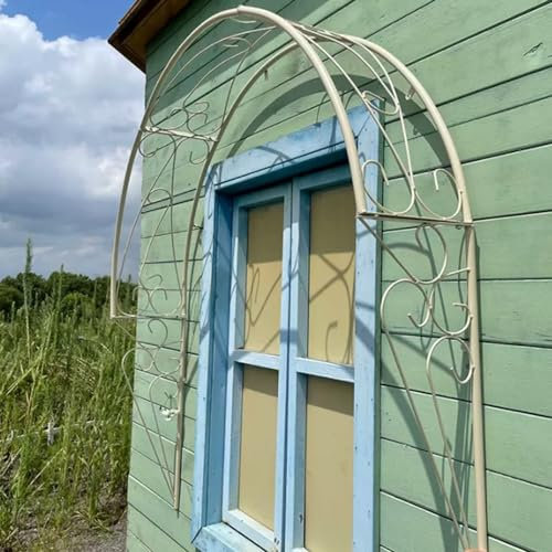 NILZA 1.8m 2m Rosenbogen Gartenbogen Aus Metall Wandmontierter Torbogen Kletterpflanzen Bogen Gestell Wandmontage Hintergrund Ständer Für Gärten Balkon Fenster Türen Eingänge Dekoration (Color : Whit