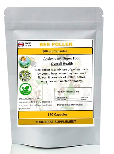 Bee Pollen Capsules 800mg- Natural Minerals,Vitamins, Super-Food (120)