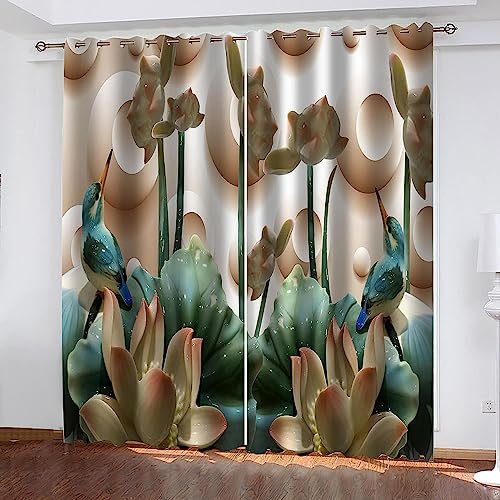 Verdunkelungsvorhänge Rosa Jade-Lotus Wand Eyelet Vorhang, 3D Printing Shading Vorhänge Balkon Vorhänge Schlafzimmer Salon Fenster,2 Panel - Kinder Vorhänge-3I8M8Y8L2C6