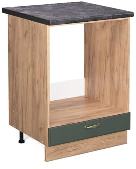 Vicco Herdumbauschrank Fame-Line, Grün-Gold Landhaus, 60 cm | MDF-Front · AP Anthrazit inkl. · Höhenverstellbare Füße · Metallgriffe · Einfache Integration ✓