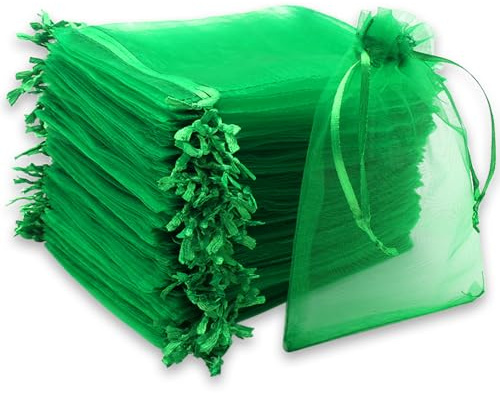 Leeyunbee 100PCS 10 x 15 cm Dark Green Organza Bags, Organza Gift Bags