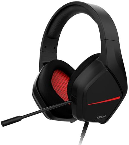 KROM KOPA Move Black - Auriculares 50mm Sonido estéreo, Control Volumen y micrófono Integrado, Diadema Ajustable y Ligera, conexión Jack 3,5mm, Negro