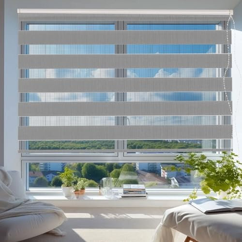 Verdunkelungsrollo Klemmfix 70 x 320 cm Hitzeschutz Energiesparend Seitenzugrollo Doppelrollo Thermorollo Inkl. Montagematerial für Fenster Und Tür, Hellgrau
