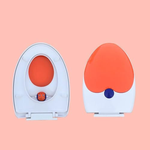 Familien-Toilettensitz mit Absenkautomatik, integrierter Kindersitz, Töpfchentraining, 2-in-1-Toilettensitz mit einfacher Befestigung oben, ovaler V-/D-förmiger Toilettendeckel (Orange, V-förmig)