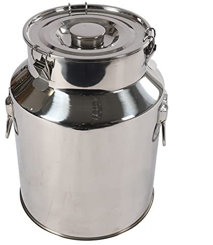 WOLEGM Caraffa per latte in acciaio inox, da 28 l, con manici e coperchio, per conservare acqua, latte, vino, formaggio, panna, farina, olio, ghee