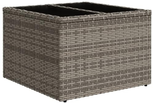Makastle Polyrattan Gartentisch Grau 55x55x37 cm Balkontisch mit Glasplatte, Wetterfest Garten Terrasse Esstisch Gartenmöbel