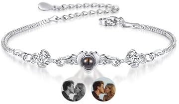 Zysta Projektion Armband Foto Personalisiert Armband mit Bild im Stein Herz Engelflügel Armkette für Frauen Freundin