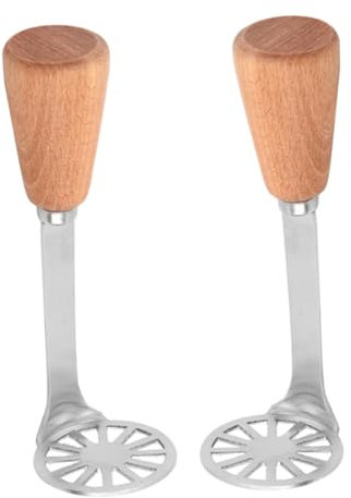 IMIKEYA Mini Potato Masher and Avocado Smasher Set 2pcs Wooden Handle Manual Food Pressing Tool Small Stainless Steel Vegetable and Fruit Masher for Kitchen Use