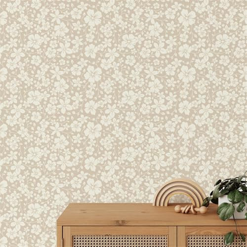 Selbstklebende Tapete Khaki Blume Beige Strukturtapete Wandtattoo Schlafzimmer Tapete Selbstklebend Vliestapete Wallpaper for Living Room Tapeten Leicht zu Entfernen Wandschutzfolie 38.6x100.6cm