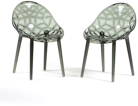 SIEDITI FUORI E DENTRO Esszimmerstühle aus transparentem Polycarbonat, Moderne durchsichtige Design Stühle für Küche und Esszimmer - Diamante (2 Stühle, Rauchgrau)
