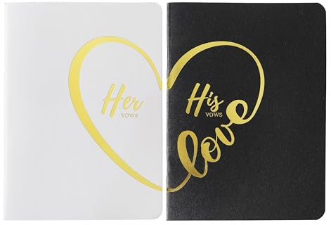 COKUMA Gelübde Bücher für Sie und Ihn, schwarz-weiße Gelübdebücher für Hochzeit, Hardcover für Sie und Ihn mit Goldfolien-Herz, Hochzeitsutensilien, 32 linierte Seiten, 10,2 x 14 cm