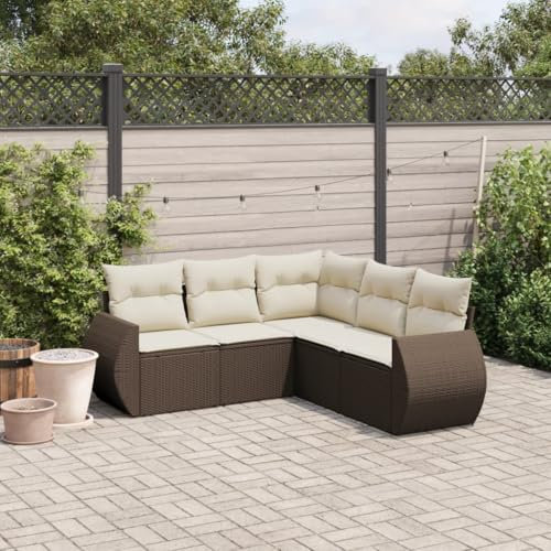 Wenjingqi-3221352 Gartenmöbel-Set, 5-teilig und Kissen, Polyrattan, Braun