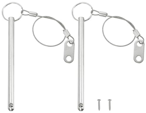 PATIKIL Quick Release Pin, Diameter 5/16(8mm), Total Length 2.8(70mm), Effective Length 2.2(57mm), 2pcs Bimini Top Pin with Lanyard Prevent Loss Marine Hardware Silver