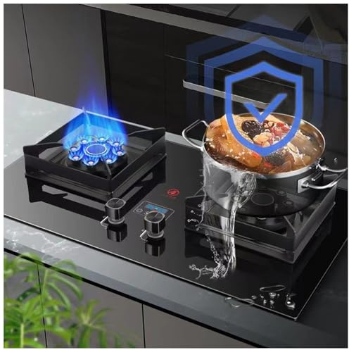 Gaziniere Gaz, Cuisinière À Gaz Portable - Cuisinière À Gaz Domestique À Taille De Flamme Réglable, Cuisinière À Gaz Intégrée en Verre Trempé, Brûleur À Gaz À Fonction De Minuterie(LPG)