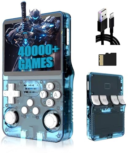 R36s Rétro Console de Jeu Portable 128G, 40000+ Jeux,21 émulateurs,3.5 Pouces IPS écran 640*480P,3500mah,système Linux Open Source, Mini Émulateur Portable,Cadeau pour Les Hommes (Bleu Clair)