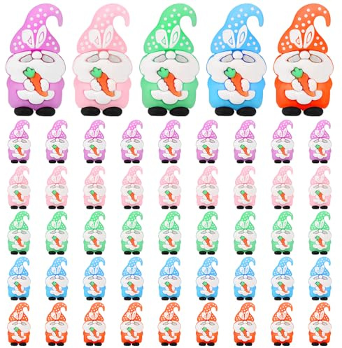 Lyreh 50pcs Mini Nains Pâques, 5 Couleurs Statues Nains Miniatures Petites Gnomes Pâques Décorations et Cadeaux Parfaits pour Maison Bureau Jardin Micro Paysage Fêtes