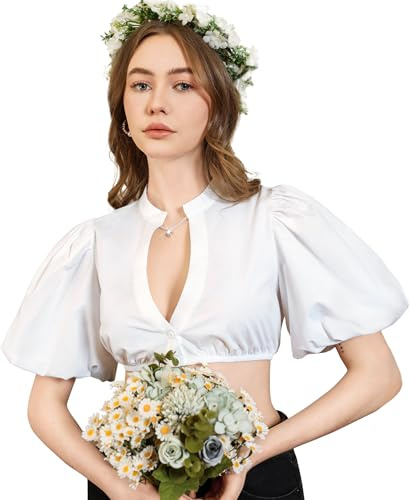 DIRNDLSTERN Bluse Damen Weiß - Dirndlbluse Puffärmel Trachtenbluse Modern Oktoberfest Outfit