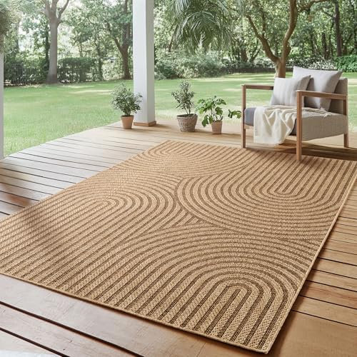 SIMPEX Indoor Outdoor Teppich Wetterfest pflegeleicht im natürlichen Jute-Look, Sisal Teppich Wohnzimmer, Küche, Terrasse, Garten und Balkon, 160x230 cm