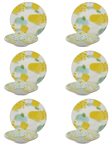 Servicio 12 platos porcelana amarillo verde mosaico