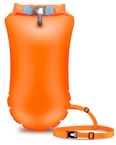 WREWING Schwimmender Dry Bag Rucksack zum Schwimmen, hohe Sichtbarkeit, Sicherheitsboje für offenes Wasser, Triathleten & Kajakfahrer (Hellorange)