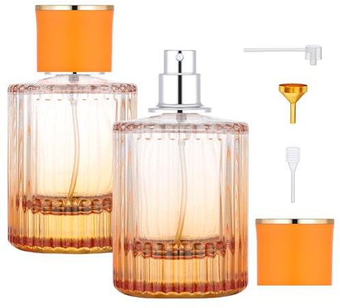 Segus Botella de perfume recargable, 2 botellas de spray de viaje de 50 ml, decantador de perfume vacío, portátil y a prueba de fugas, atomizador de fragancia de vidrio para bolso y maleta
