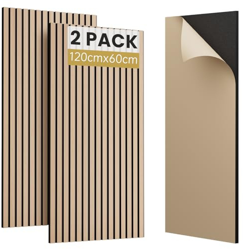 SVILINEK Holzfurnier Akustikpaneele selbstklebend, 120x60x1,8cm 3D Wandpaneele Holzoptik, Akustik paneele für Akustische Behandlung und Wanddekoration, Wohnzimmer, Büro (Eiche, 2 Stück (1,44m²))