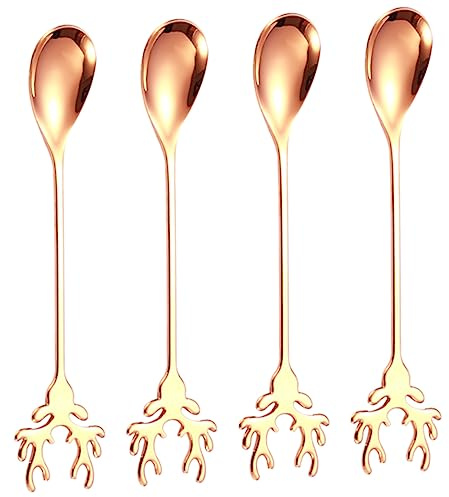 Zerodeko 4 piezas Cucharillas Inoxidable Rosa Dorado de Cucharas para Postres Café y Té Resistentes y Pulidas para Uso Yogur y Bebidas Frías