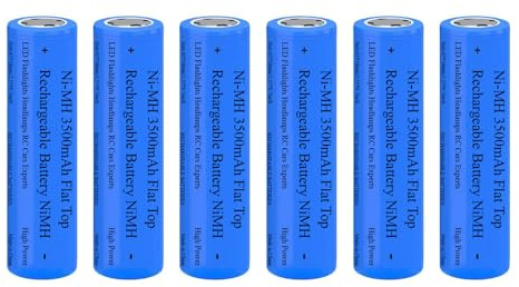 6 Pezzi 3500 mAh Batteria Ricaricabile, Flat Top NiMH Batterie, Cima Piatta Alta Capacità Batterie Ricaricabili per Fotocamera/Piccolo Ventilatore/LED Lampada Frontale/Luci Solari, Blu