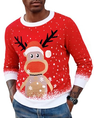 Saodimallsu Maglioni Natalizi Famiglia Donna Uomo Bambini Unisex Maglione di Natale Motivo Renna Maglione Invernale A-Rot da Uomo M