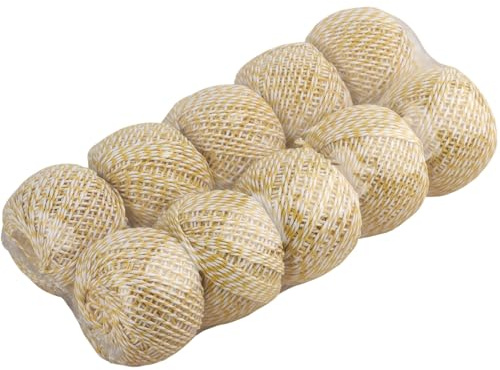 10 rotoli di spago di cotone, 0,15 cm, filo giallo e bianco, sicure per uso alimentare, confezionamento, artigianato, sfere decorative per ciotole