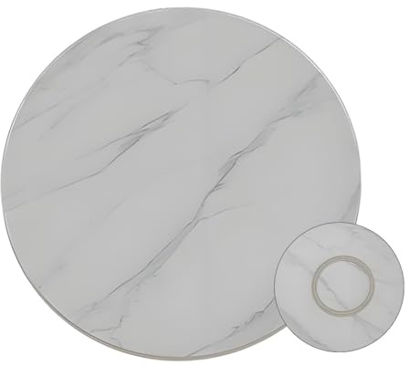 Plateau de service en marbre blanc de 114,3 cm – Plateau rotatif en bois de 50 cm à 120 cm – Assiette ronde de cuisine – Grand pour la maison, le restaurant et les fêtes