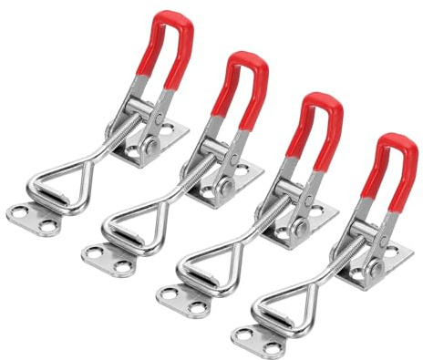 sourcing map 4pcs Adjustable Toggle Clamp M5 x 25mm 220lbs Holding Capacity 4001 Style Quick Release Pull Latches Clamps Hasp for Smoker Lid Jig Tool Box Case, Silver Red