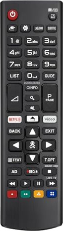 LG TV remote control with Netflix and Prime Video buttons, universal design, compatible with 3D, HD, LCD, and LED smart TVs, long-distance transmission, suitable for all LG TV models, AKB75095308