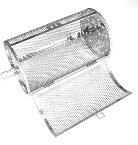 Yuanpgky Cesta giratoria de acero inoxidable para parrilla de 360 grados con puerta móvil para verduras, carne, cocina al aire libre, 14 x 18 cm