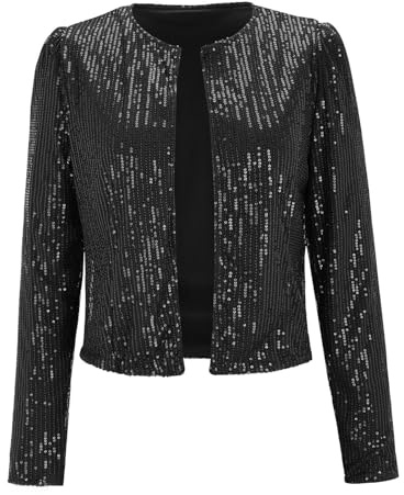 Generisk glitterjacka för damer, fest, kort blazer för damer, festlig glitterjacka, trendig bolerojacka, glitter, strass, paljettjacka, stora storlekar, kvällsjacka, karneval, kostym, elegant kofta