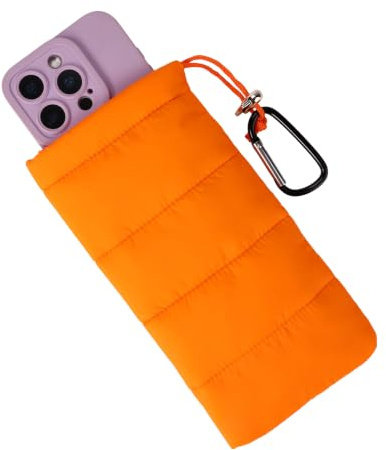 Lyreh Thermal Phone Case with Carabiner, Universal Cellphone Pouch (Orange) | to Prevent Freezing and Overheating, Insulated Warm Phone Cover Bags Extend Battery Life for Outdoor Sports Lovers Gifts
