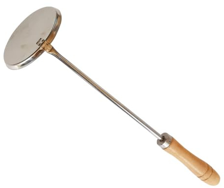 SHINEOFI Écumoire Plate en Acier Inoxydable 430 Manche en Bois, Petite Taille, Cuillère à Frire Cuisine Maison, Ustensile de Cuisson pour Friture et Préparation Culinaire