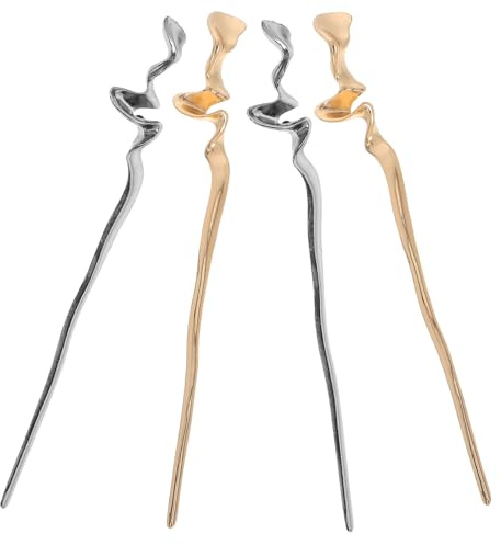 TOYZFRIENDY Lot de 4 Fourchettes à Cheveux Rétro en Métal Doré et Noir, 18 Cm, Épingles à Chignon Ondulées pour Cheveux Longs, Accessoires Décoratifs pour Coiffures Élégantes et