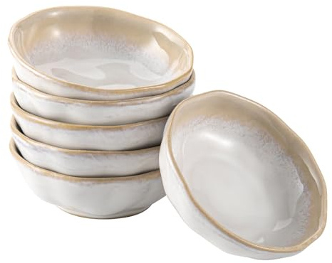 HENXFEN LEAD Cuencos para salsas de porcelana, 90 ml, mini cuencos para especias, juego para salsa, soja, sushi, aperitivos, 6 unidades, color gris y blanco
