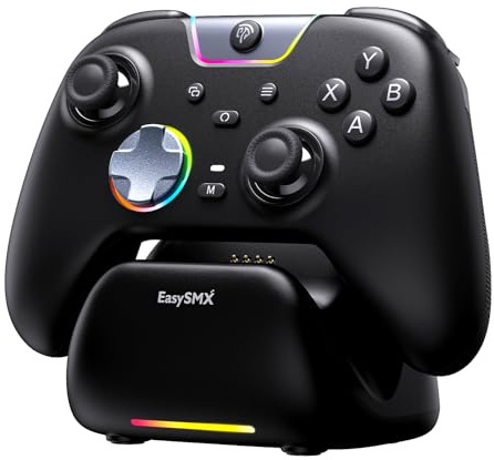 AKNES EasySMX X05Pro Mando para PC/Switch/Android/iOS, Botones de Juego Silenciosos, Joysticks de efecto Hall, Gatillos Hall de Doble Etapa, 2 Botones Programables, Frecuencia de Sondeo 1000Hz(Negro)