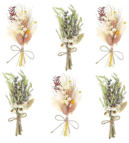 6 Bündel Trockenblumenstrauß Mini Echten Trockenblumen zum Basteln Boho Trockenblumenstrauß Grün Klein Handgemachter Blumenstrauß Getrocknete DIY Trockenblumen Blumen Deko für Bilderrahmen (1)