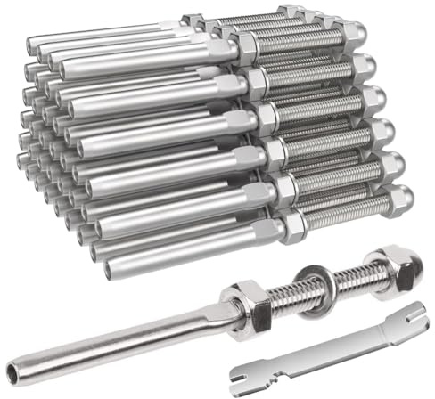 Fowecry Terminal de Raccord D'Extrémité de Tension de Goujon Fileté de Sertissage Garde-Corps de Câble pour Garde-Corps de Câble de Pont 1/8 Pouces, pour Poteau en Bois/Métal 2 X 2 Pouces