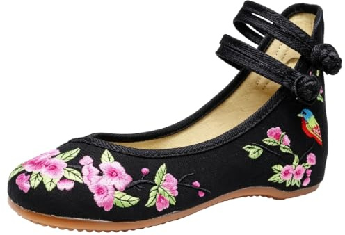 Zapatillas de Cuña Bordadas con Flores Chinas para Mujer Tradicionales Asiáticas de Estilo Mary Jane Zapatos de Lona para Novia, Ballet, Yoga Suela de Goma