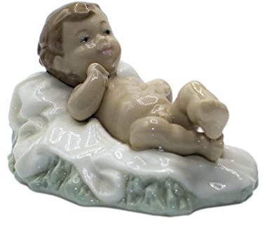 NAO Figura del Nacimiento Niño Jesús. Figura Decorativa del Belén Navideño del Niño Jesús Acostado en Porcelana.