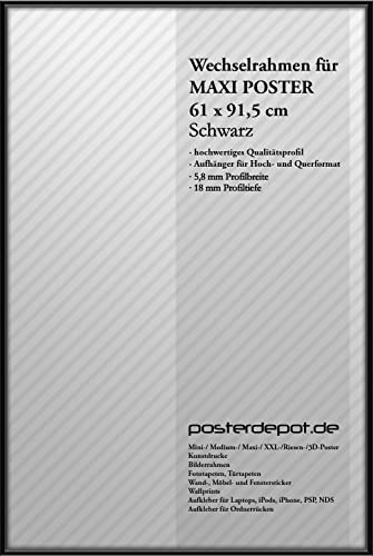 Bilderrahmen in Schwarz, passend für Maxi Poster (61 x 91,5 cm), hochwertiges Aluminium-Profil mit Acrylglas-Front