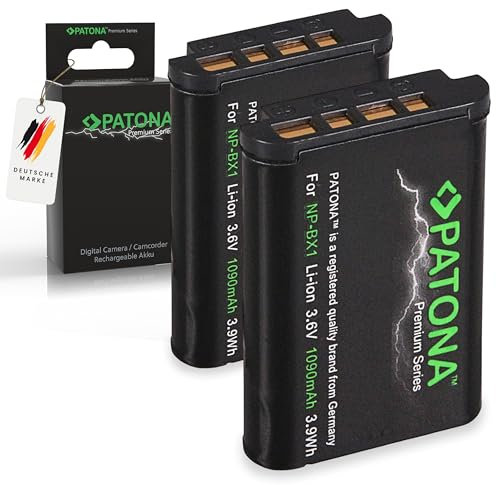 PATONA 2X Premium NP-BX1 Akku 1090mAh Ersatzakku kompatibel mit Sony CyberShot DSC-RX1 R RX1 RX100 II III IV V VI VII M HX50 HX60 HX80 HX90 HX99 HX400V WX300 WX500 DSC-RX100 DSC-HX50 NPBX1 NP BX1